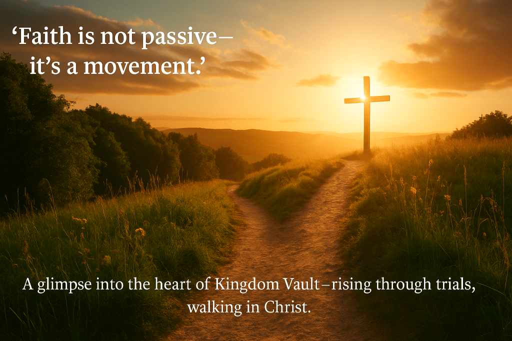 A sunlit forest path leading toward a bright cross in the distance, symbolizing faith, hope, and spiritual direction.