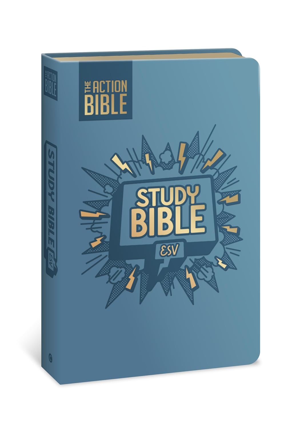The Action Bible Study Bible ESV with illustrated and blue cover editions.