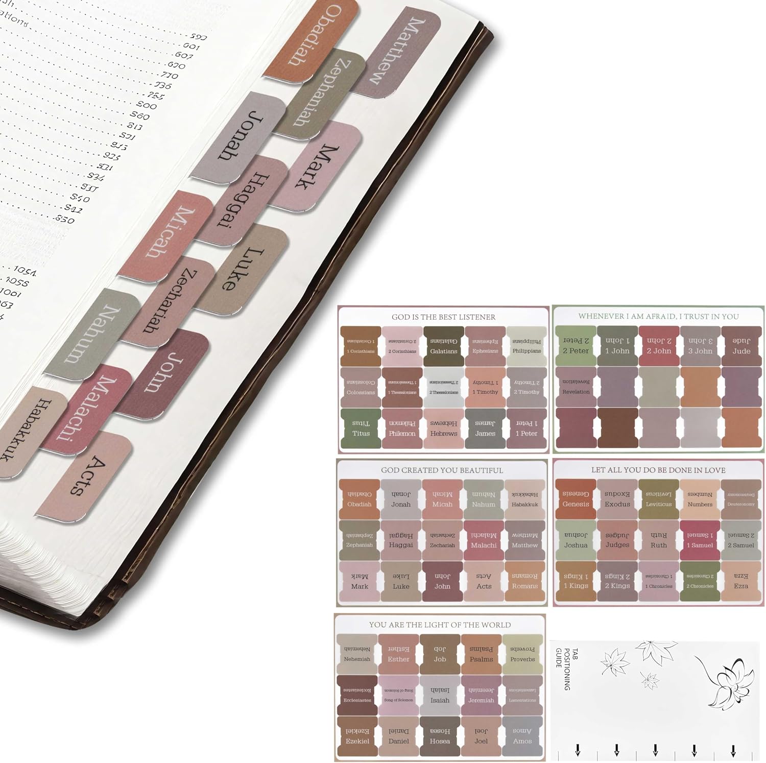 EmDryze boho Bible tabs, 144 laminated index tabs for women’s Bible study.