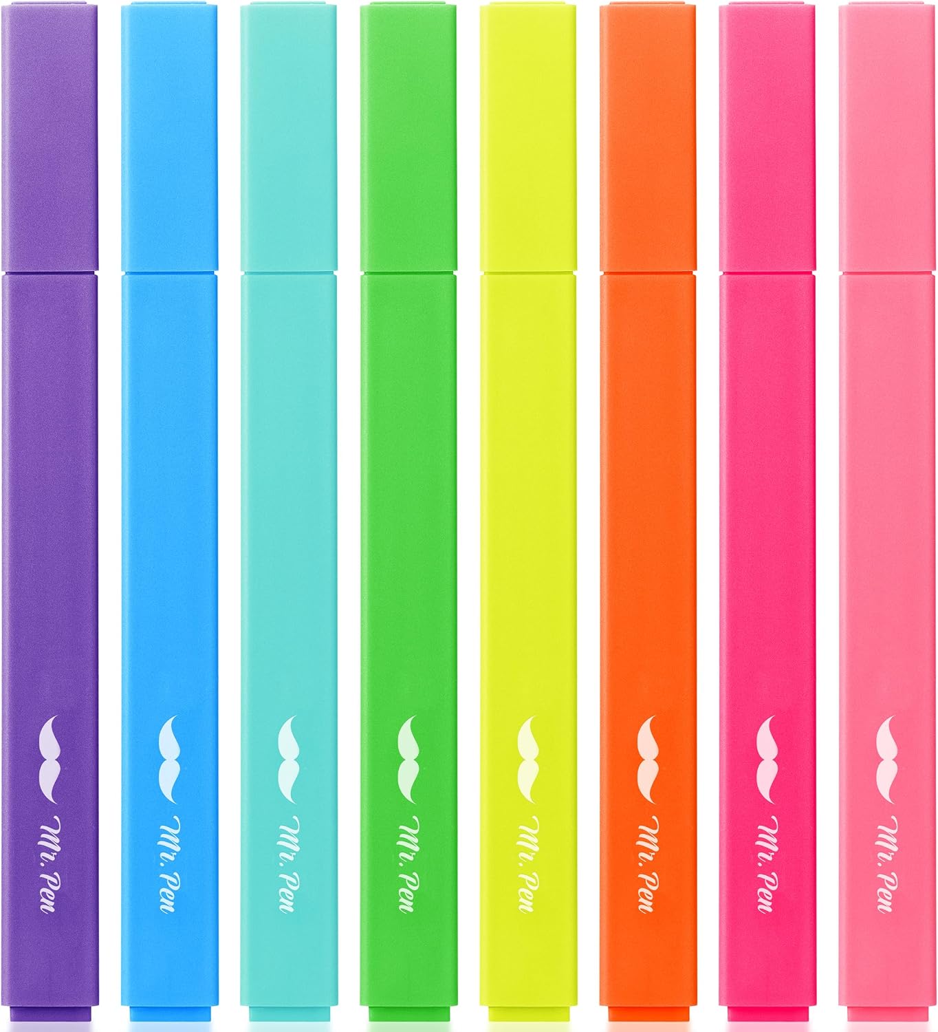 Mr. Pen 8‑pack aesthetic chisel‑tip highlighters in assorted vibrant colors, no‑bleed for Bible pages.